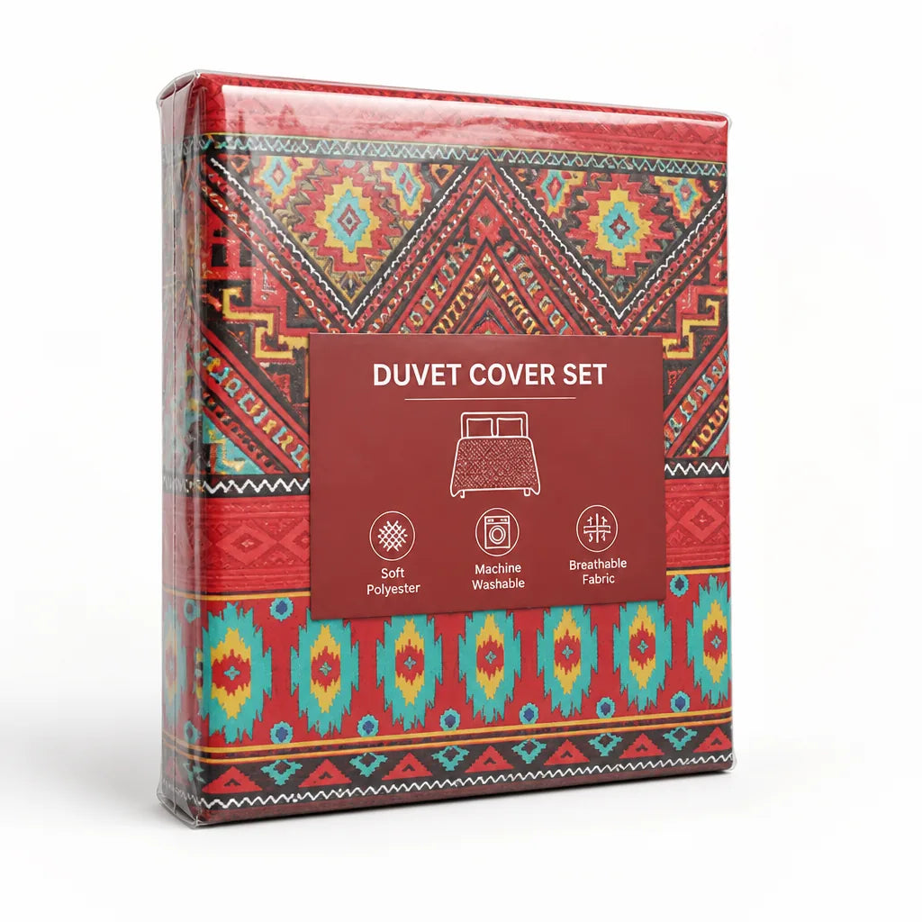 Duvet Cover Set Boho Geometric Polyester & Machine Washable