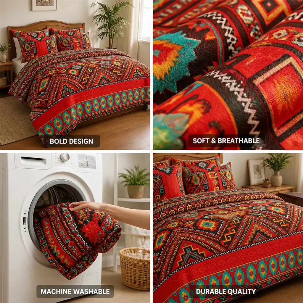Duvet Cover Set Boho Geometric Polyester & Machine Washable
