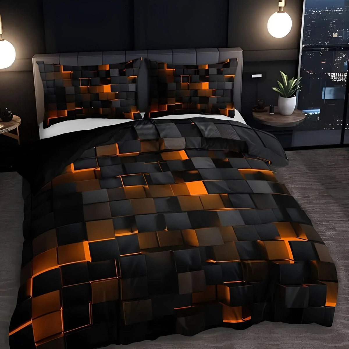Duvet Cover Set Breathable Cotton Blend Geometric Print