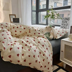 Duvet Cover Set Breathable Polyester & Subtle Heart Print