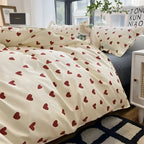 Duvet Cover Set Breathable Polyester & Subtle Heart Print