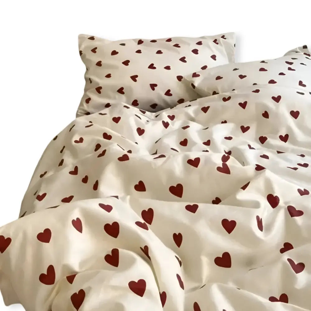 Duvet Cover Set Breathable Polyester & Subtle Heart Print