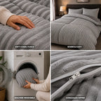 Duvet Cover Set Coral Fleece Includes Pillowcases Concealed Zipper