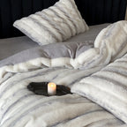 Duvet Cover Set Faux Fur High-Pile Fine Striped Plush