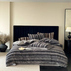 Duvet Cover Set Faux Fur High-Pile Fine Striped Plush