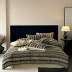Duvet Cover Set Faux Fur High-Pile Fine Striped Plush