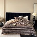 Duvet Cover Set Faux Fur High-Pile Fine Striped Plush
