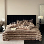 Duvet Cover Set Faux Fur High-Pile Fine Striped Plush