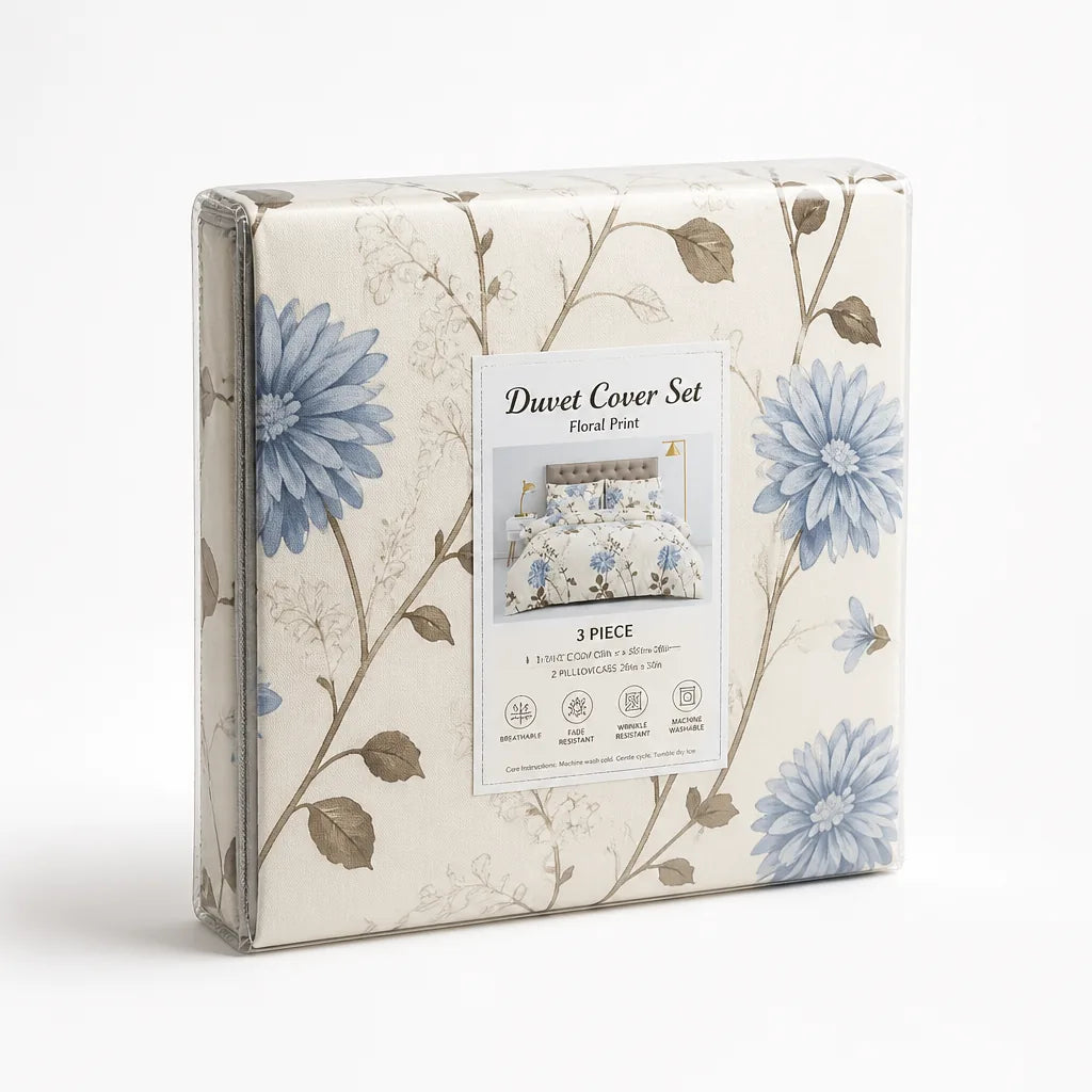 Duvet Cover Set Floral Print Breathable Microfiber
