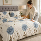Duvet Cover Set Floral Print Breathable Microfiber