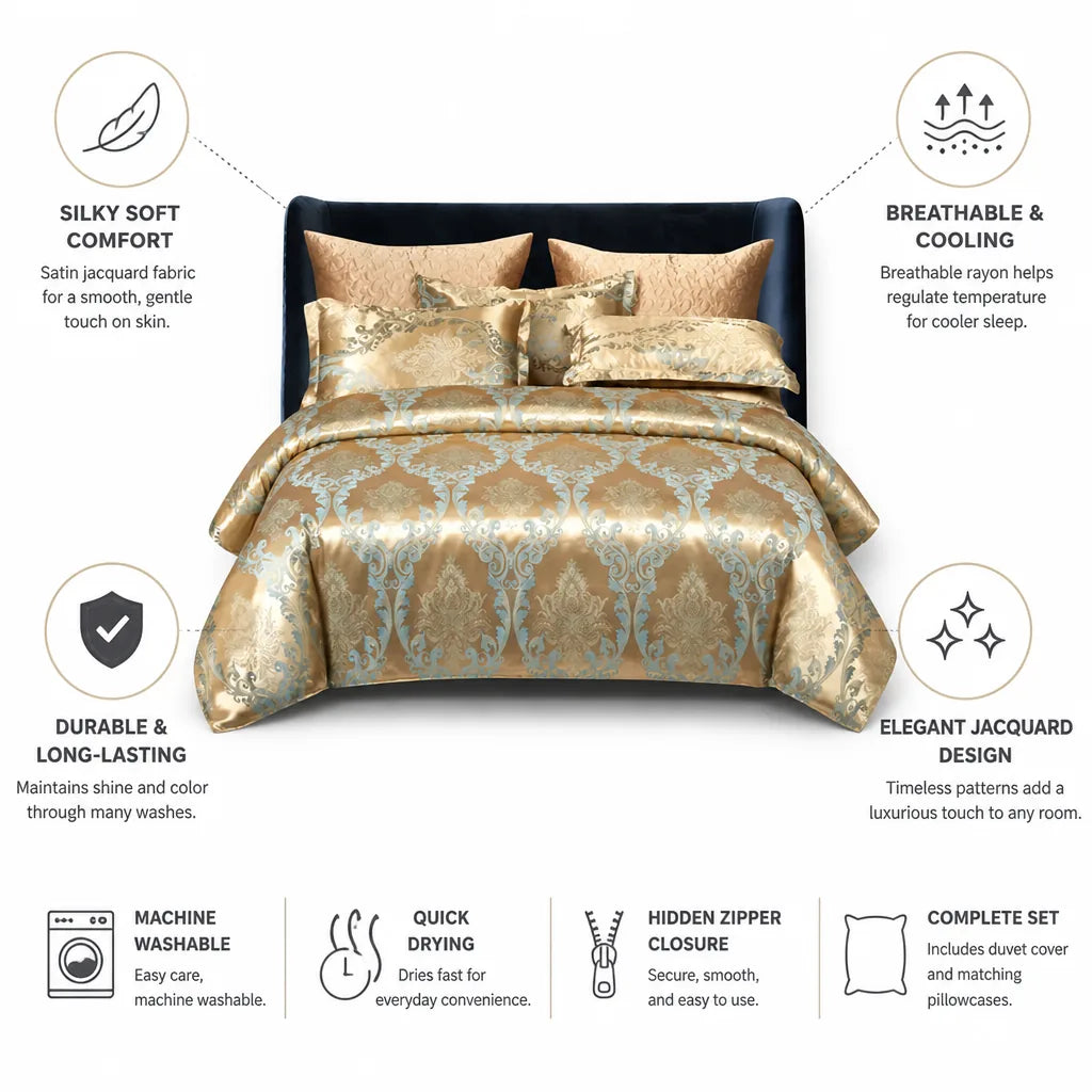 Duvet Cover Set Satin Jacquard Breathable Rayon