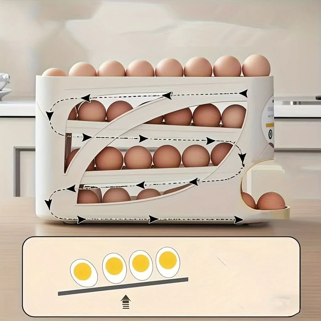 Egg Storage Organizer 4-Tier Automatic Rolling Space-Saving