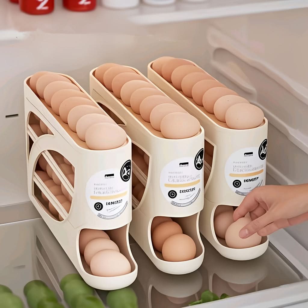Egg Storage Organizer 4-Tier Automatic Rolling Space-Saving