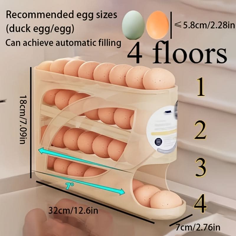 Egg Storage Organizer 4-Tier Automatic Rolling Space-Saving
