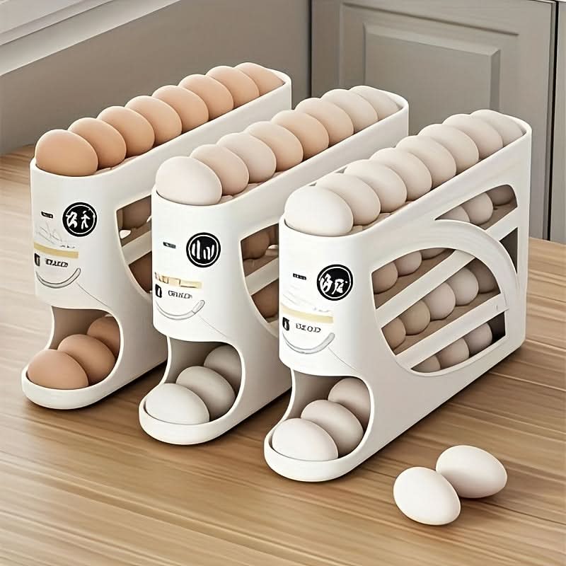 Egg Storage Organizer 4-Tier Automatic Rolling Space-Saving