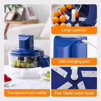 Electric Food Chopper USB Rechargeable 5 Stainless Steel Blades