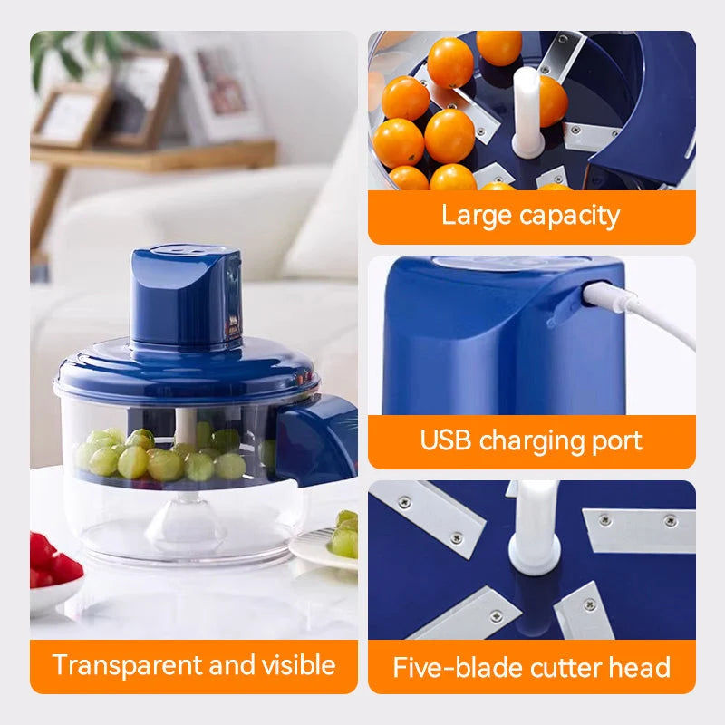 Electric Food Chopper USB Rechargeable 5 Stainless Steel Blades