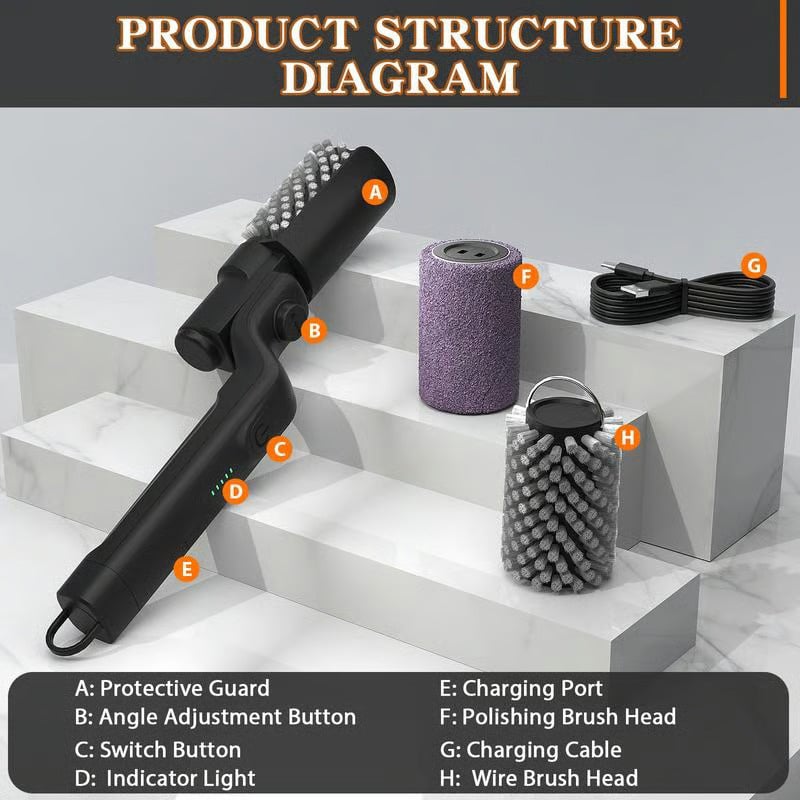 Electric Grill Brush Motorized Rotating Head Cordless Rechargeable