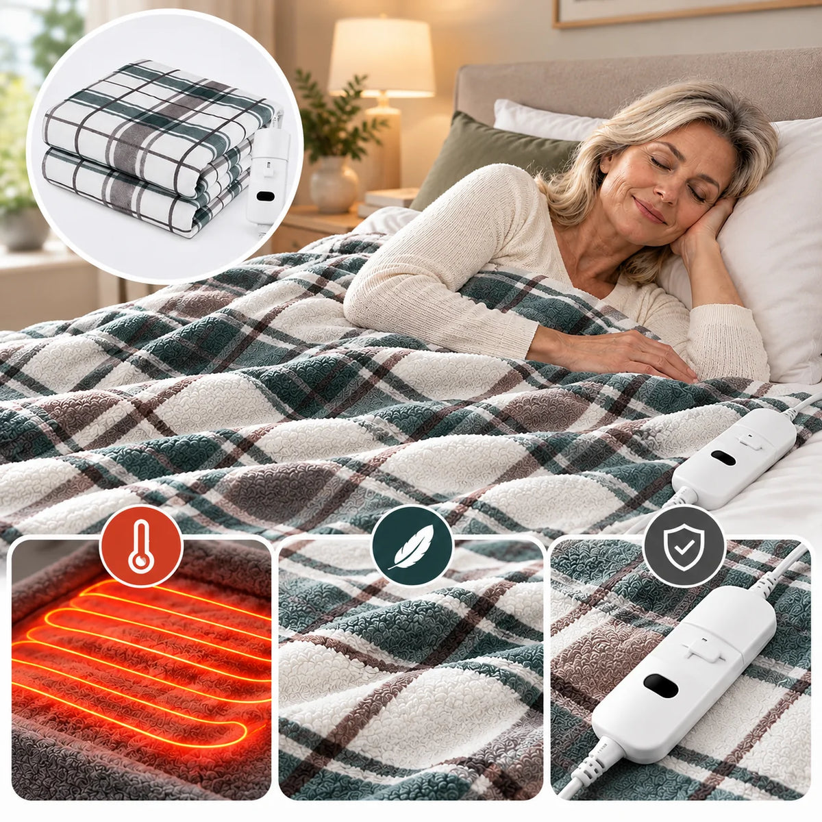 Electric Heated Blanket Automatic Thermostat & Waterproof Heating Element