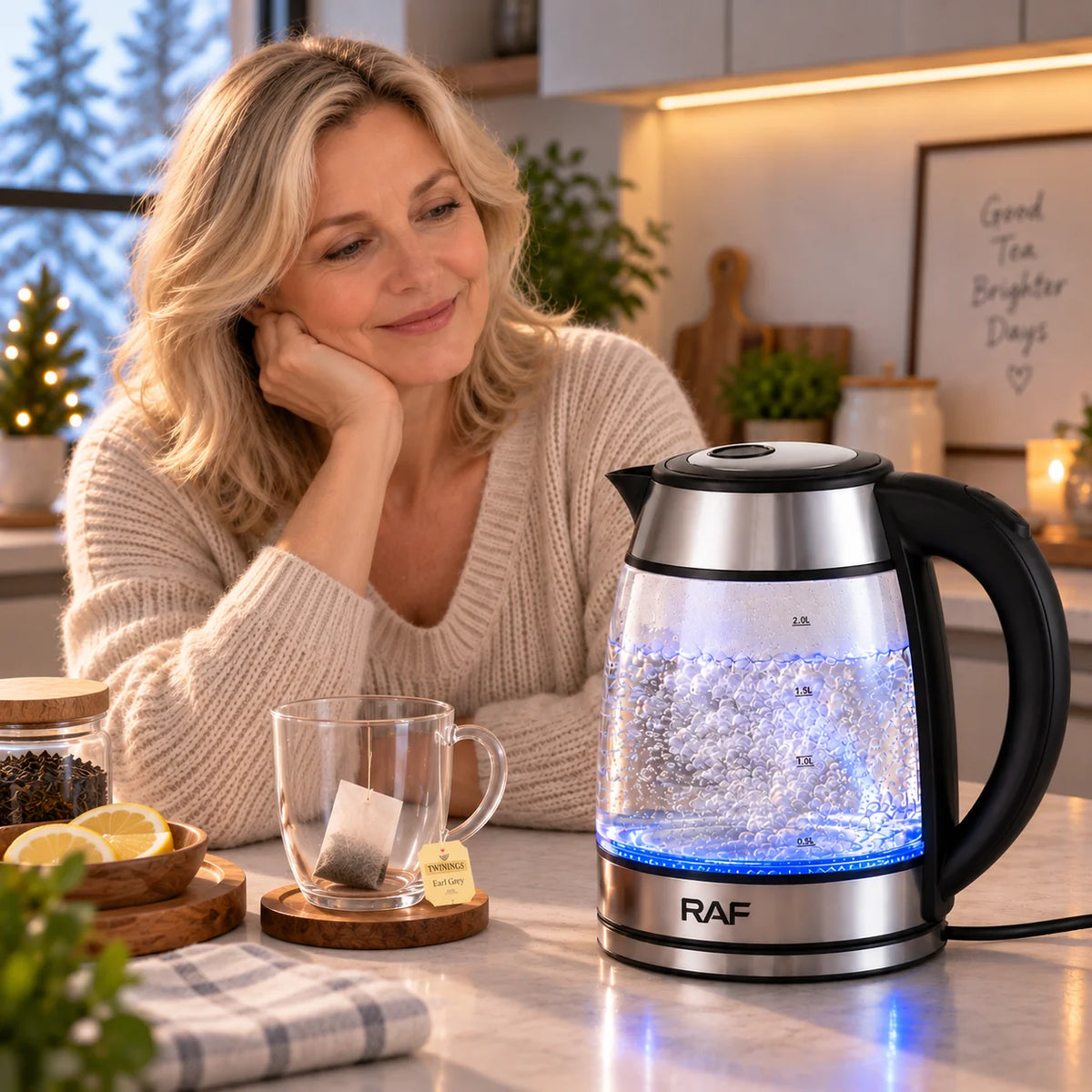 Electric Kettle Borosilicate Glass 2 L Auto Shutoff