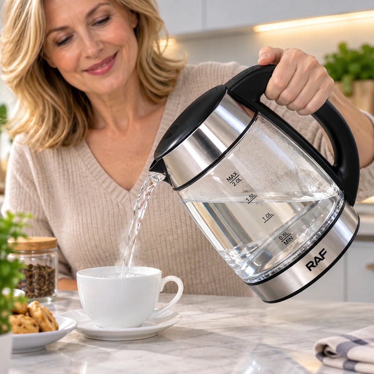 Electric Kettle Borosilicate Glass 2 L Auto Shutoff