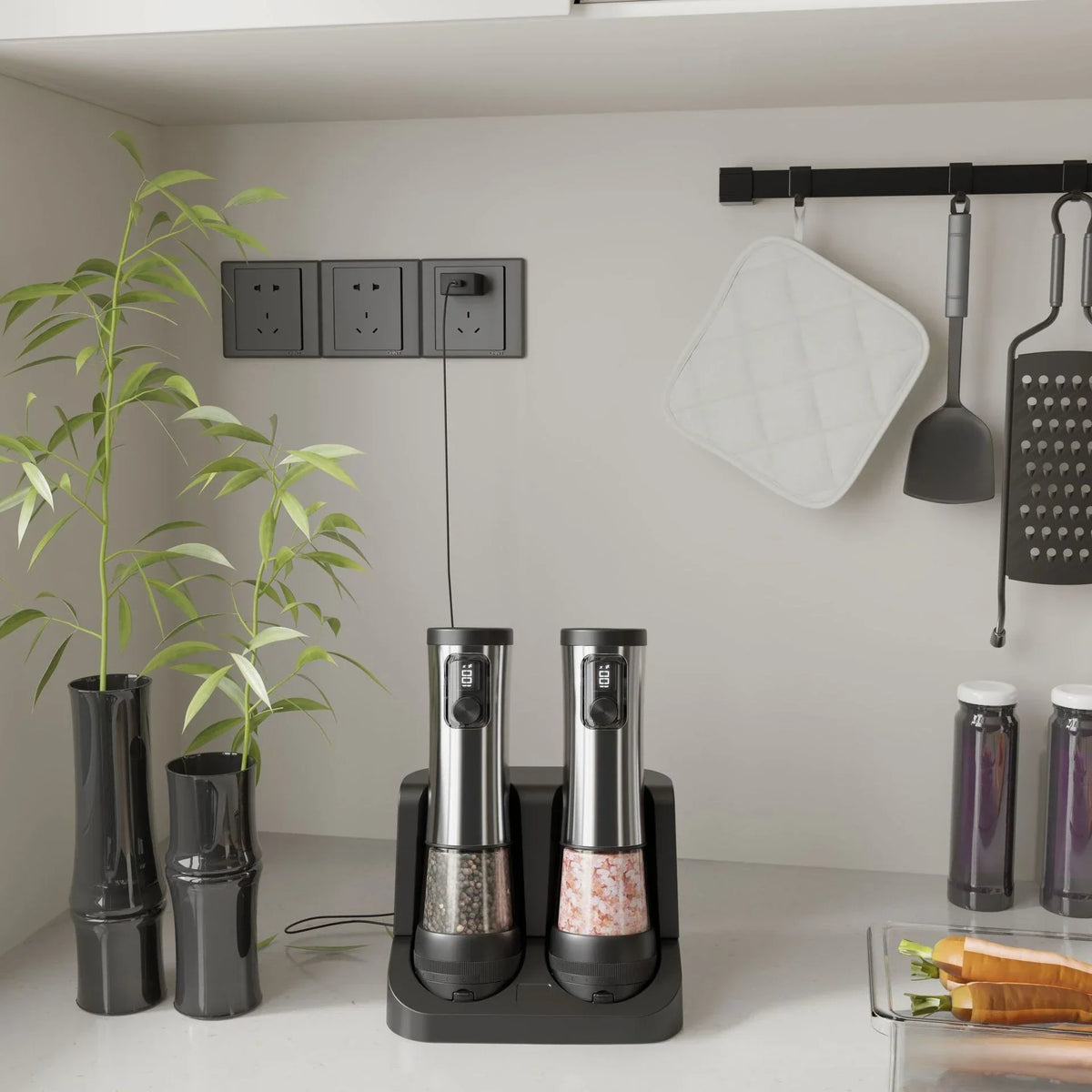 Electric Salt And Pepper Grinder Set Rechargeable Adjustable Grind Settings