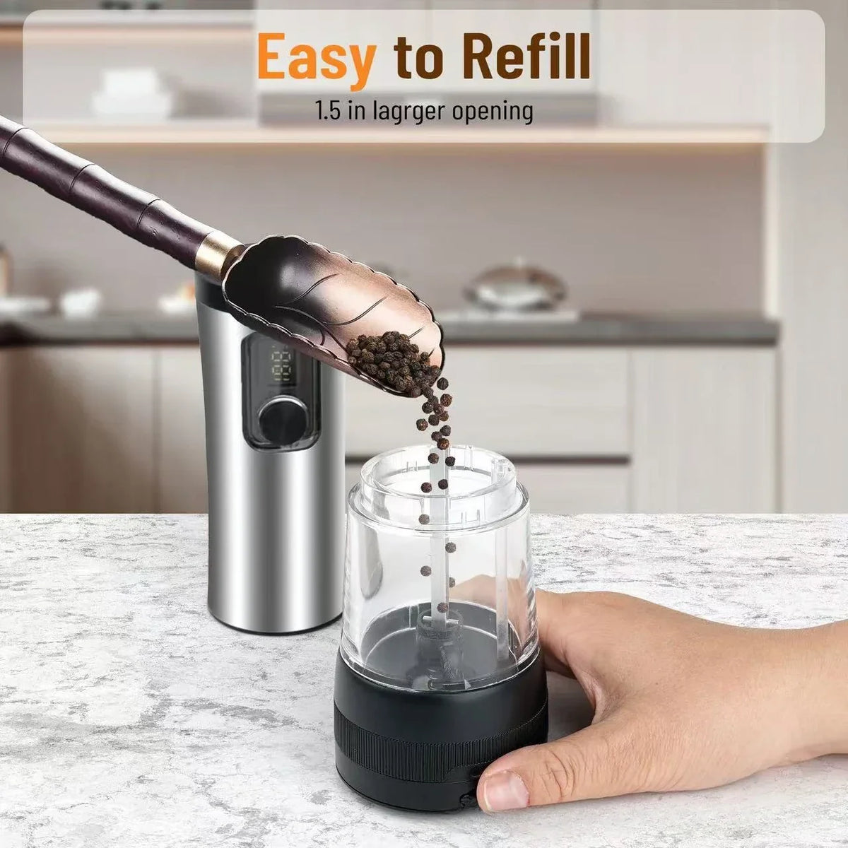 Electric Salt And Pepper Grinder Set Rechargeable Adjustable Grind Settings
