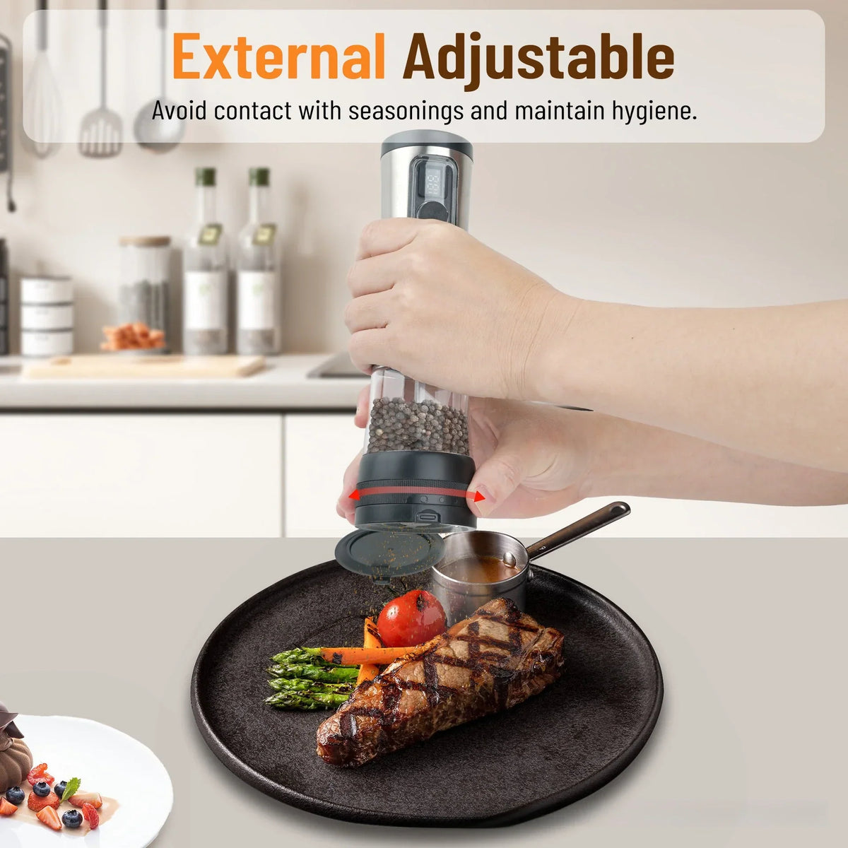 Electric Salt And Pepper Grinder Set Rechargeable Adjustable Grind Settings