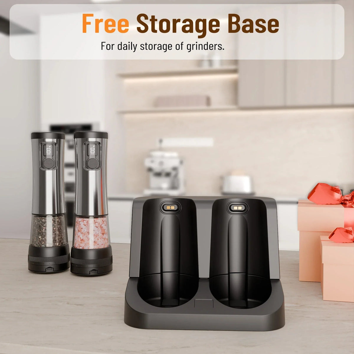 Electric Salt And Pepper Grinder Set Rechargeable Adjustable Grind Settings