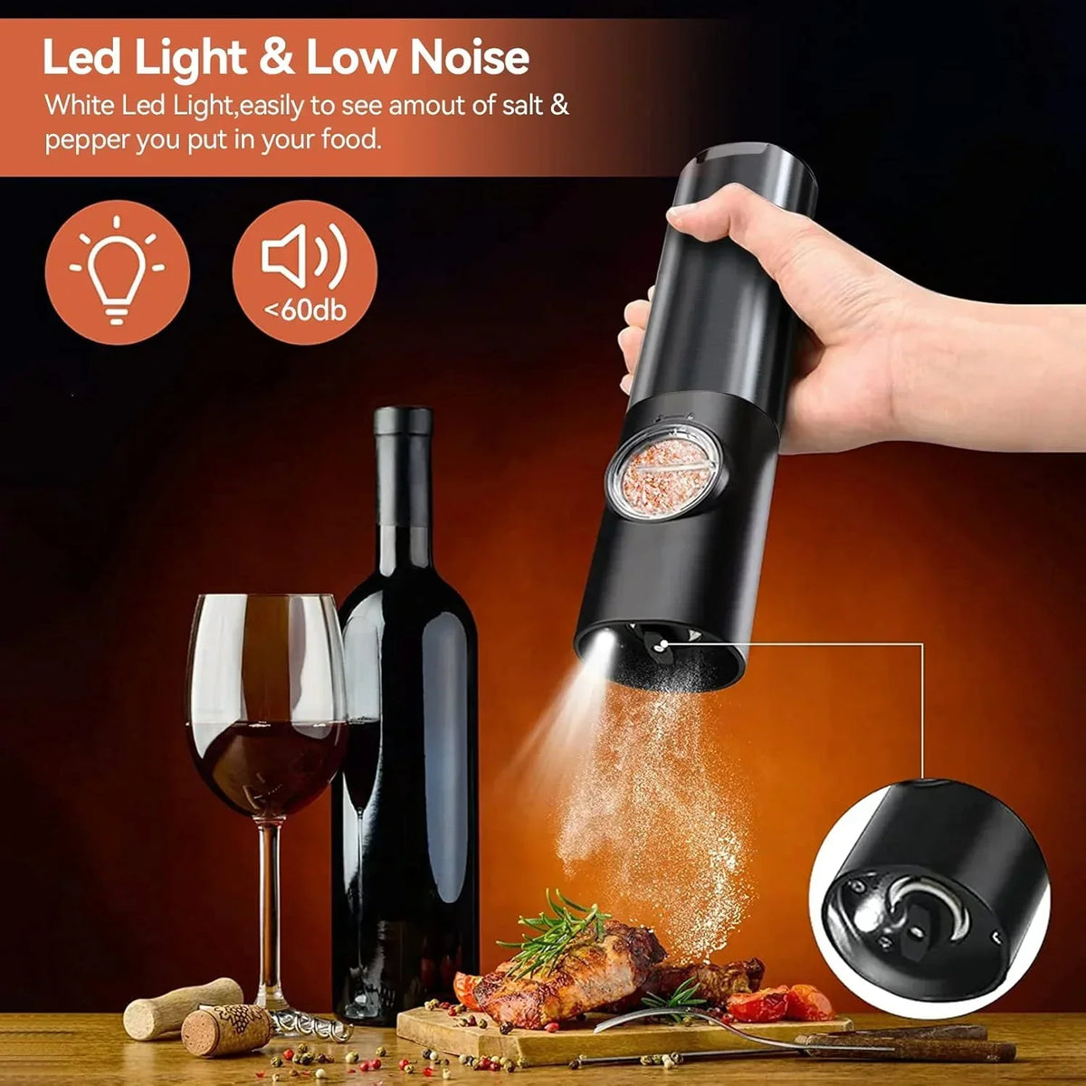 Electric Salt And Pepper Grinder Set USB-C Rechargeable Five Grind Settings