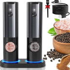 Electric Salt & Pepper Grinder Set Rechargeable Adjustable LED Lights