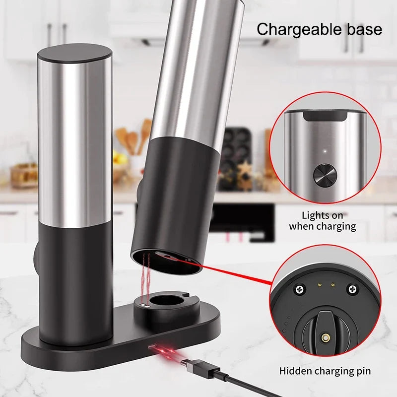 Electric Salt & Pepper Grinder Set Rechargeable Adjustable LED Lights
