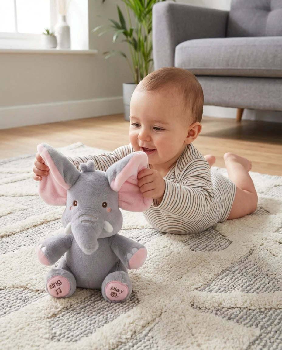 Elephant Plush Toy Interactive Peekaboo Ears & Sing-Along Modes