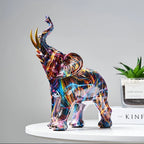 Elephant Statue Colorful Abstract Resin Tabletop Accent