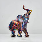 Elephant Statue Colorful Abstract Resin Tabletop Accent