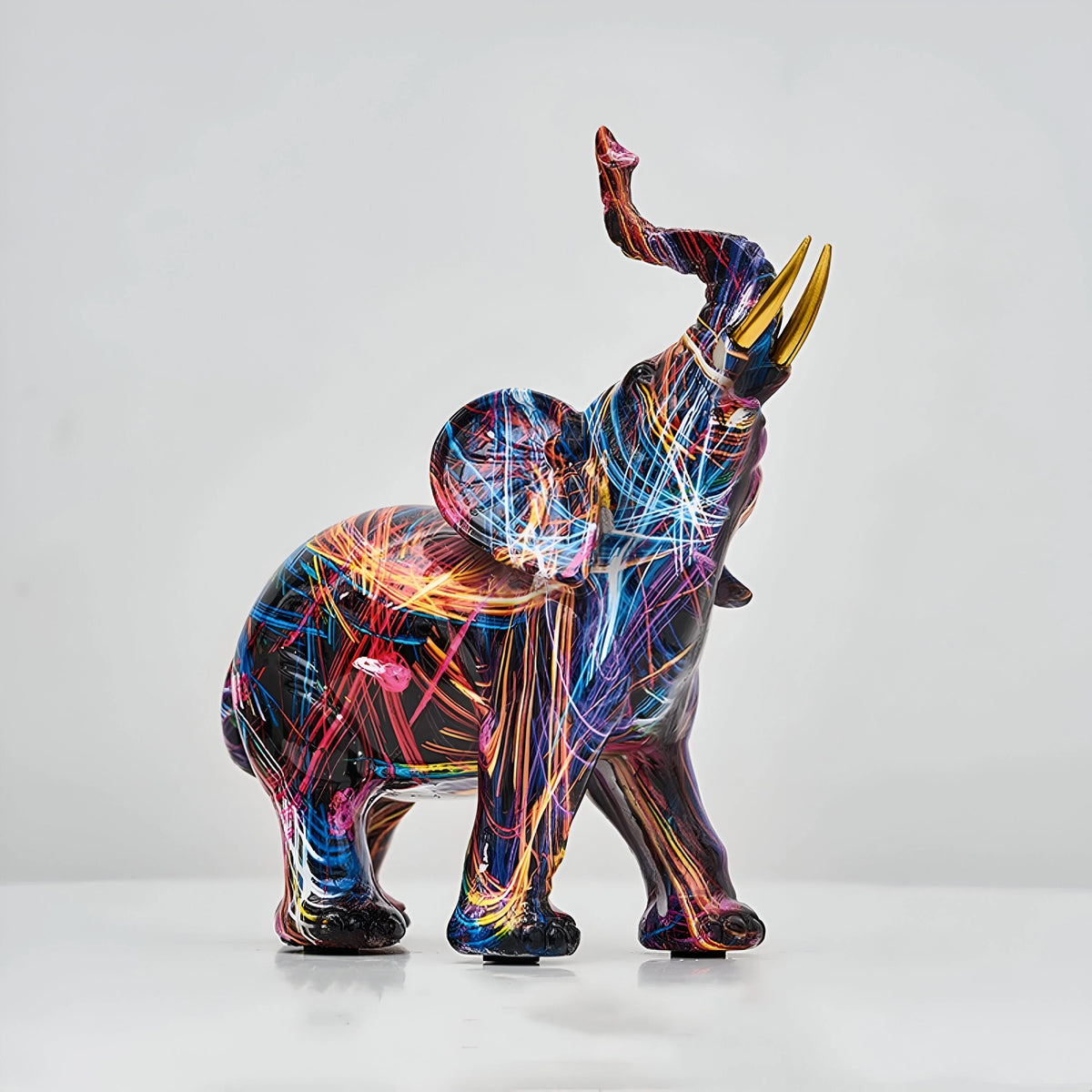 Elephant Statue Colorful Abstract Resin Tabletop Accent