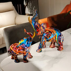 Elephant Statue Colorful Abstract Resin Tabletop Accent