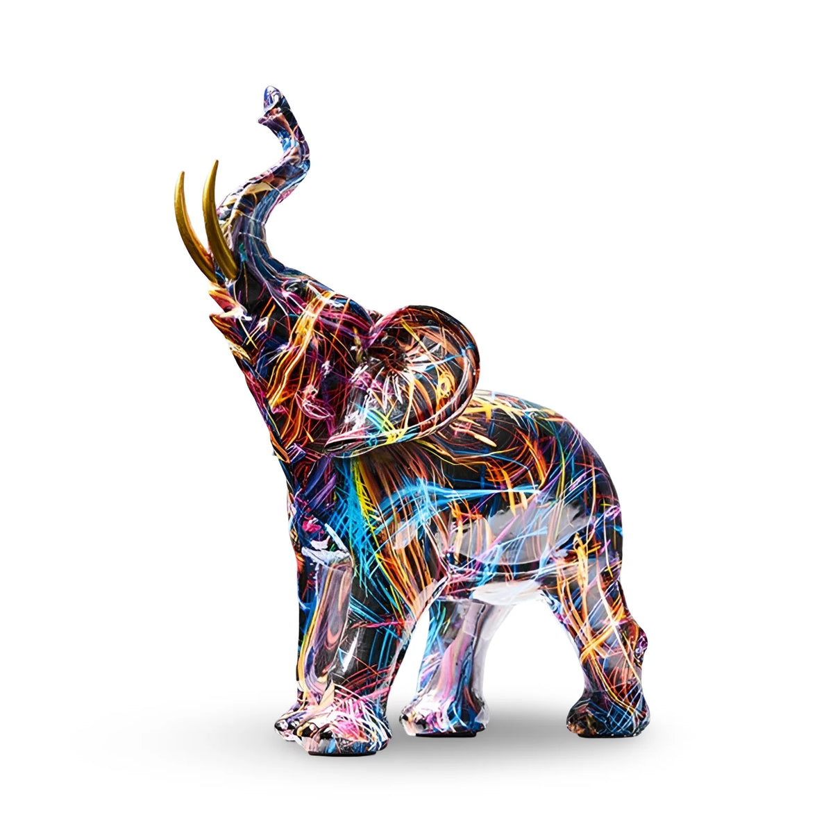 Elephant Statue Colorful Abstract Resin Tabletop Accent