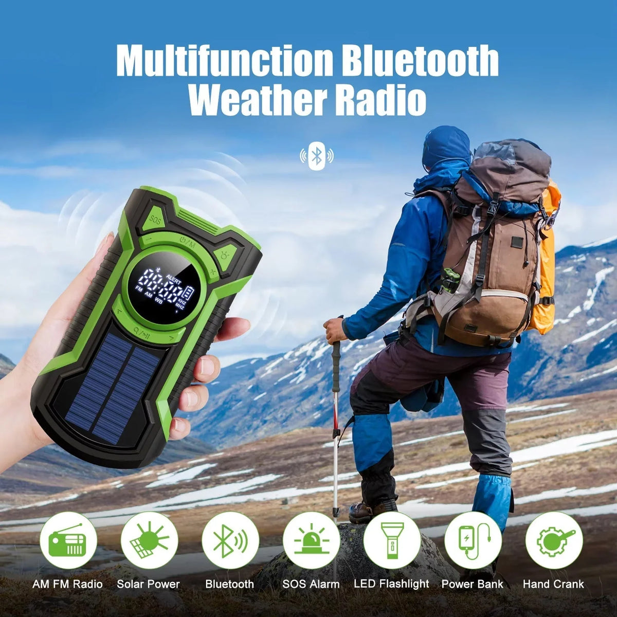 Emergency Radio & Power Bank Solar Hand Crank 5000mAh