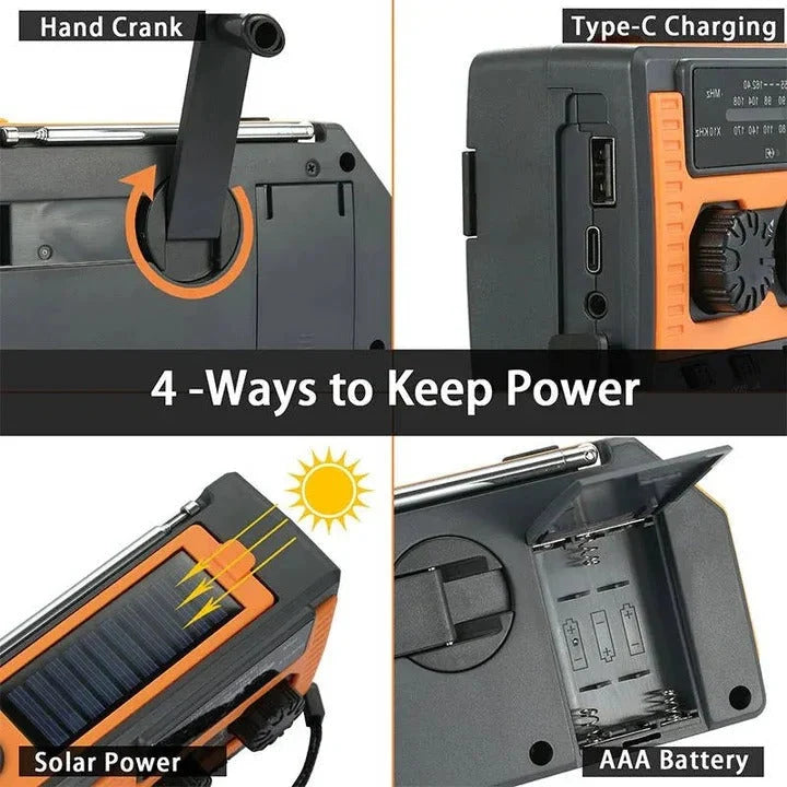 Emergency Weather Radio Hand Crank & Solar Powered