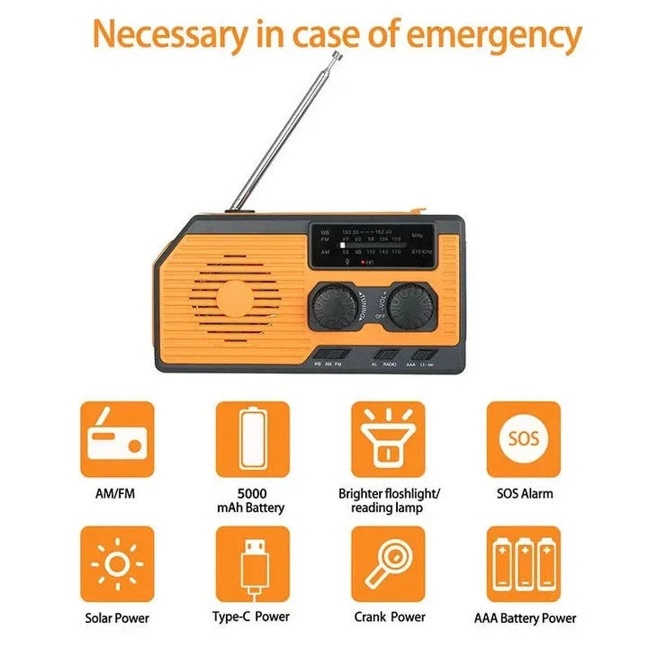 Emergency Weather Radio Hand Crank & Solar Powered