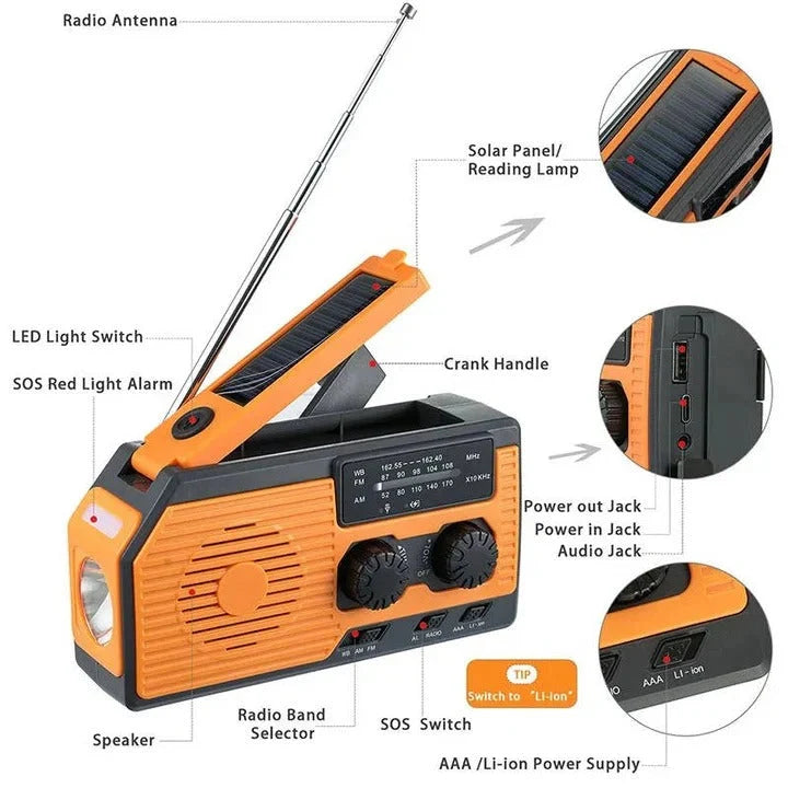 Emergency Weather Radio Hand Crank & Solar Powered
