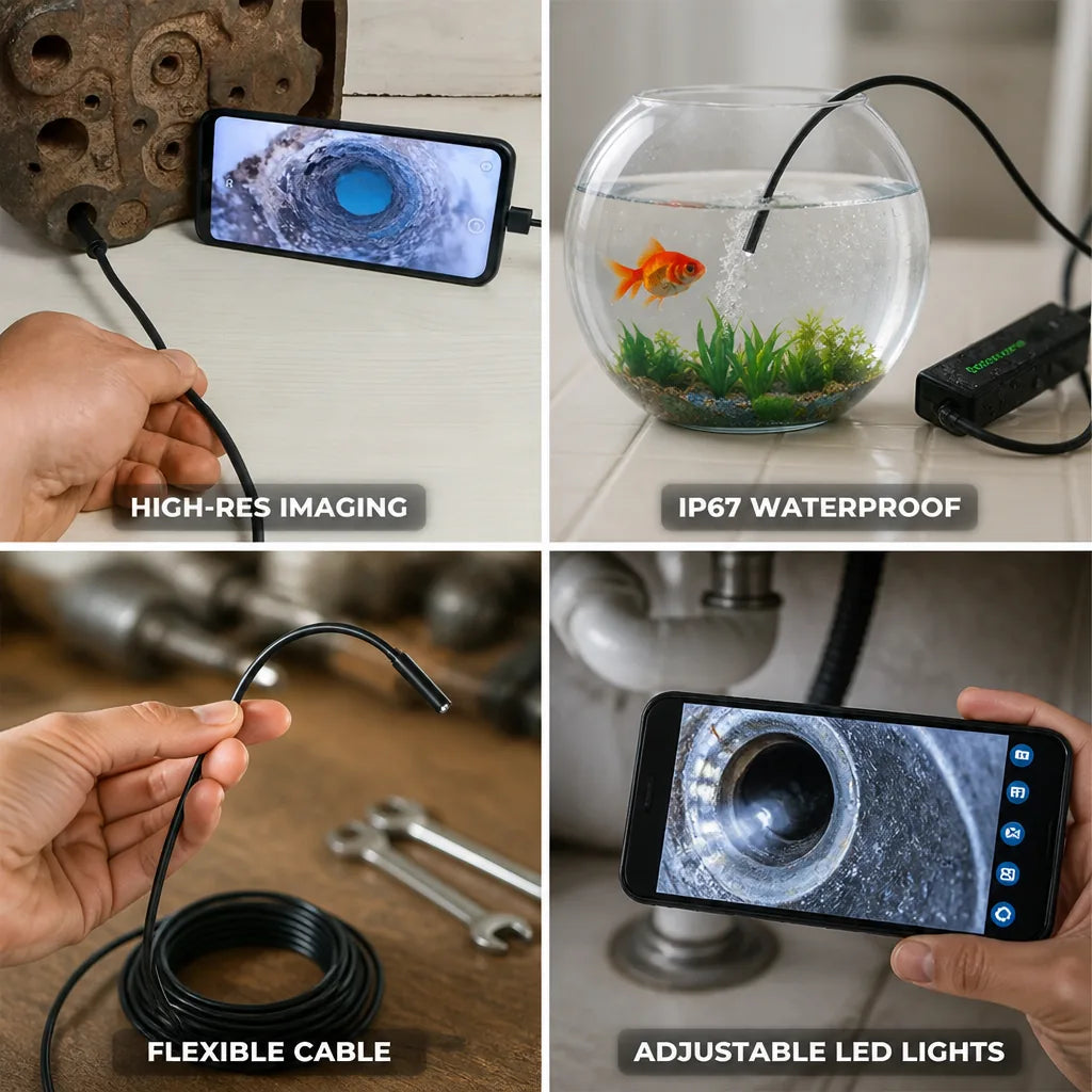 Endoscope Camera Waterproof IP67 Flexible Cable Adjustable LED