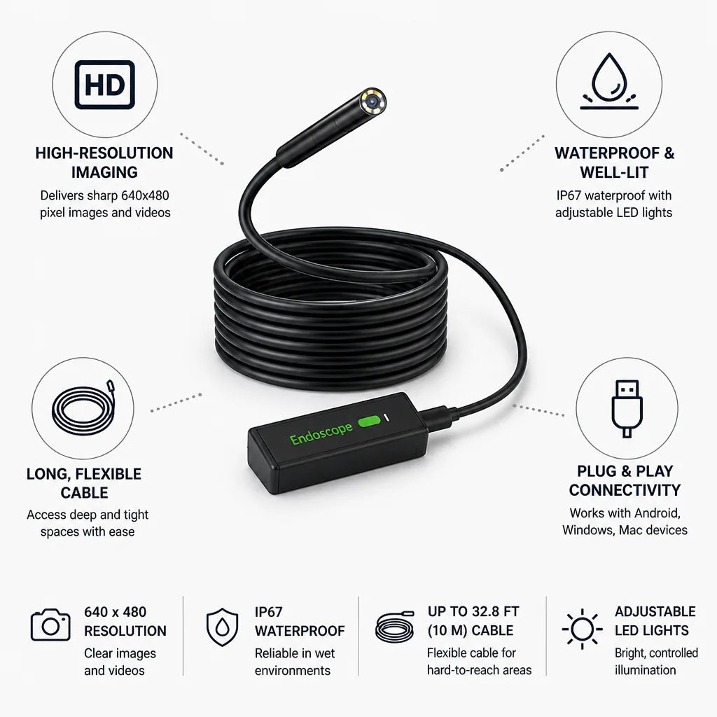Endoscope Camera Waterproof IP67 Flexible Cable Adjustable LED
