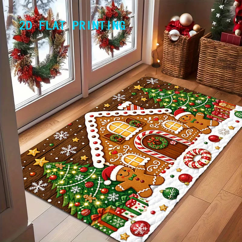 Entry Mat Christmas Gingerbread House Non-Slip Backing