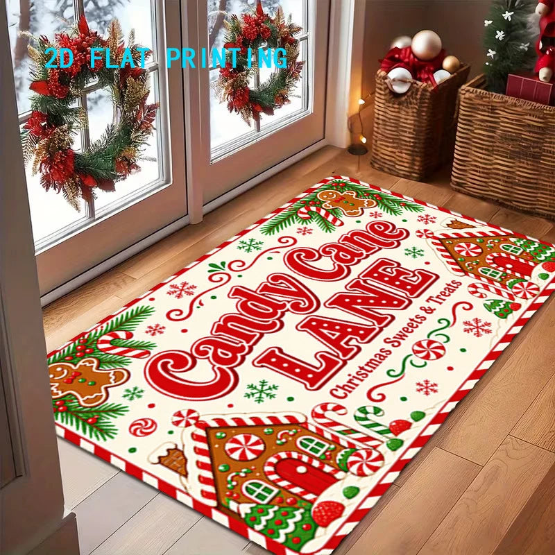 Entry Mat Christmas Gingerbread House Non-Slip Backing