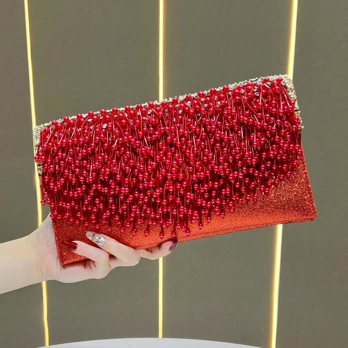 Evening Clutch Beaded Fringe Compact Design