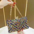 Evening Clutch Crystal Embellished Chain Strap Secure Closure