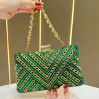 Evening Clutch Crystal Embellished Chain Strap Secure Closure
