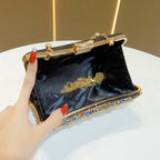 Evening Clutch Crystal Embellished Chain Strap Secure Closure
